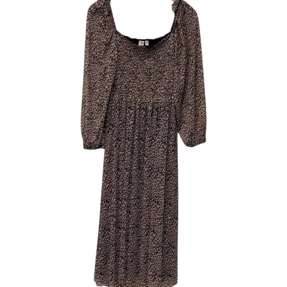 Anthropologie Dolan Cheetah Animal Print SmockedMidi Long Sleeve Dress Medium - Picture 3 of 7